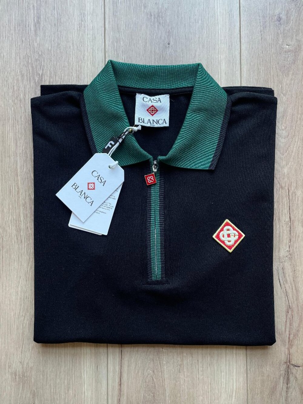 CASABLANCA MEN'S BLACK HALF ZIP COTTON POLO T-SHIRT